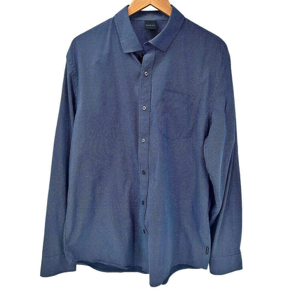 Dunning Shirt Mens XL Button Up Long Sleeve Blue‎ Polka Dot Classic Coastal